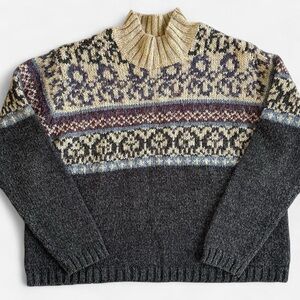 Vintage Classic Elements Wool Blend Neutral Tan Grey Mockneck Sweater L